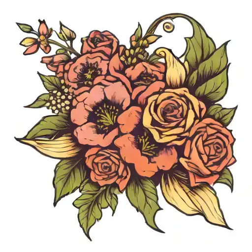 Birth Flower Bouquet January March And 3 November Flowers With Ribbon