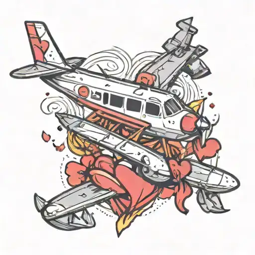 Small Heart Tattoo Attached To A Small Airplane Surrounded By Hearts