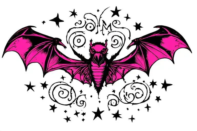 Mothman Tramp Stamp Y2k Style With Stars And Swirls Black And Pink