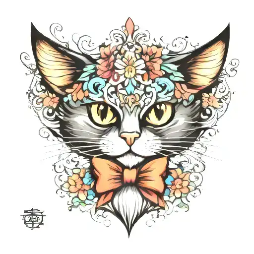 Tuxedo Cat Back Ground Is Colorful Water Color