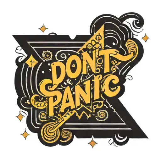 Don't Panic Black Bold Text Off Center Surrounded By Geometric Shape Pattern With Wavy Lines