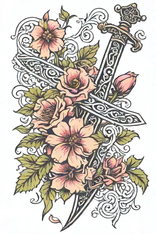 Vine And Flowers Sword With Quote 'Give Yourself A Reason'