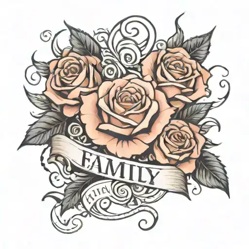 Family Written Tatto And Rose