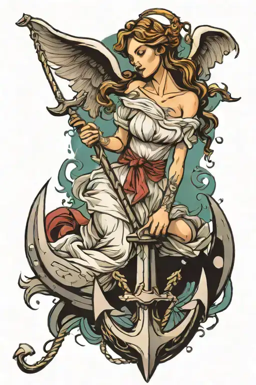 Female Angel Pulling Up An Anchor