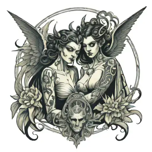 Demon And Angel Women Surrounded By Essence