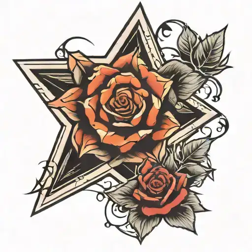 Octagonal Star And Rose Inside