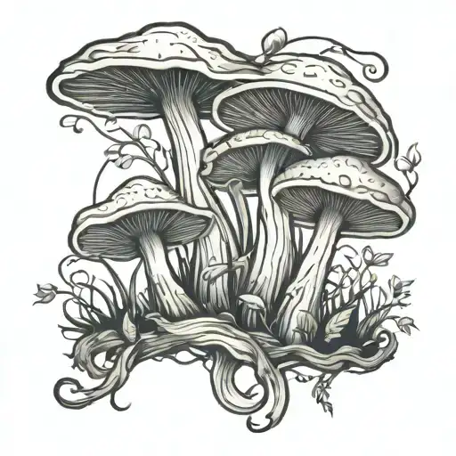 Line Work Of Mushrooms Growing