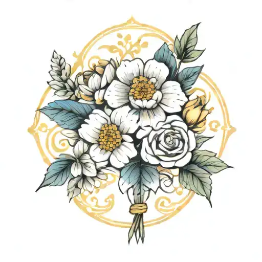 Small Fine Line Flower Bouquet With Birth Months June July And November