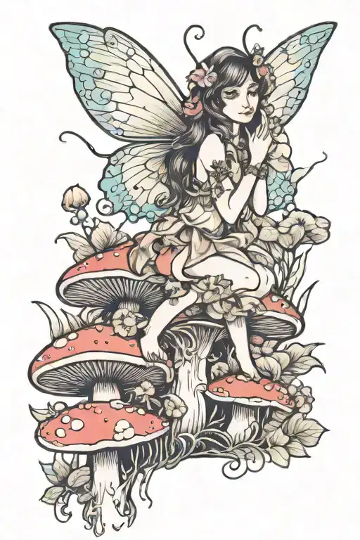 Fairy On Mushroom Surrounded