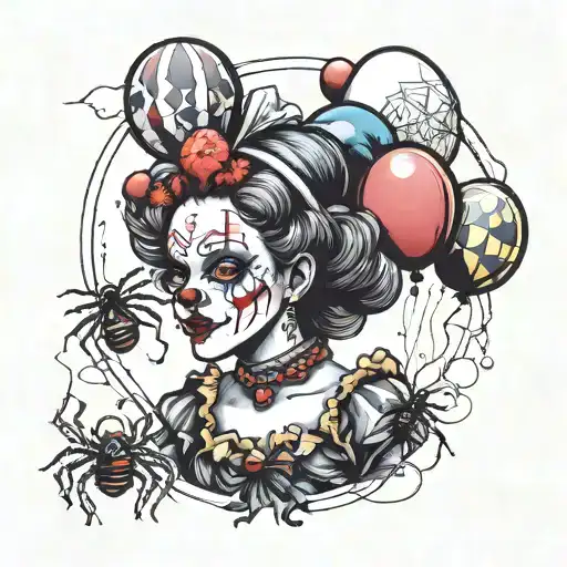 Clown Girl Dark With A Spider And Balloons