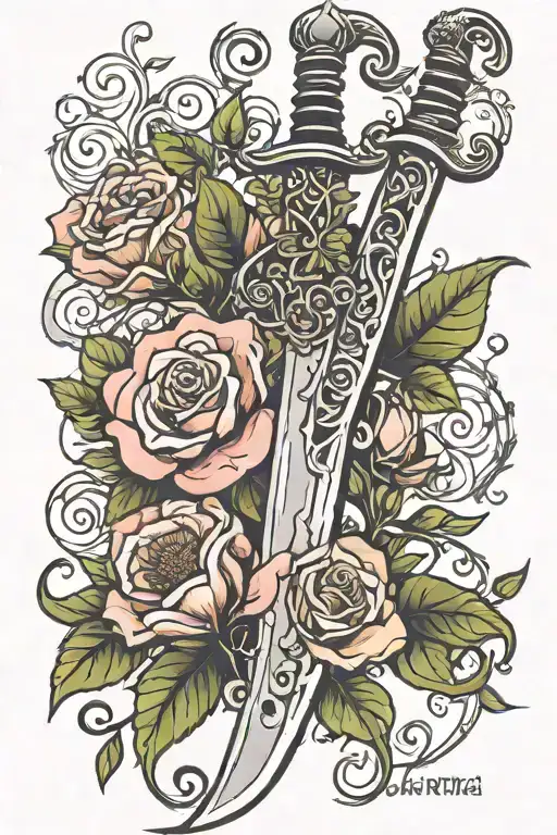 Vine And Flowers Sword With Quote 'Give Yourself A Reason'