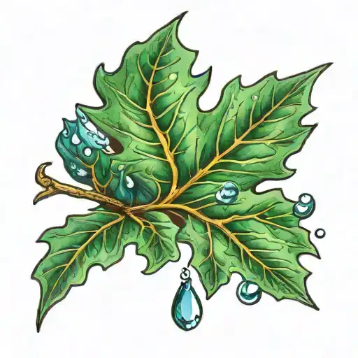 Oak Leaf With A Drop Of Water