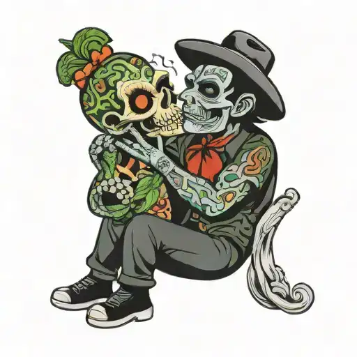 Chicano Style Smoking Weed Hugging His Love