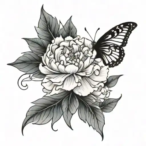 Peony Butterfly Black Leaves