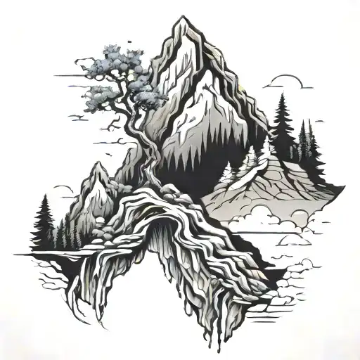 Vertical Mountain Falling Guy In Middle And Mountain On Bottom