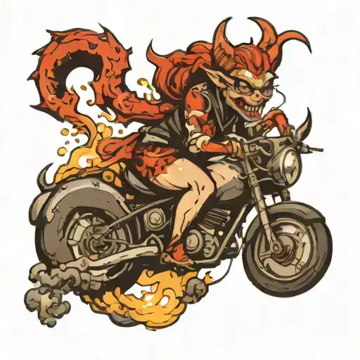 Female Devil Riding A Bomb Explosion