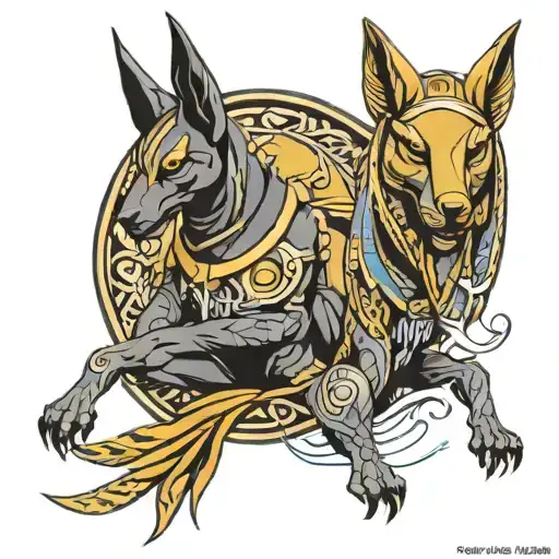 Anubis In The Top And Assasinas And Ware Wolf In Bottom Tatto