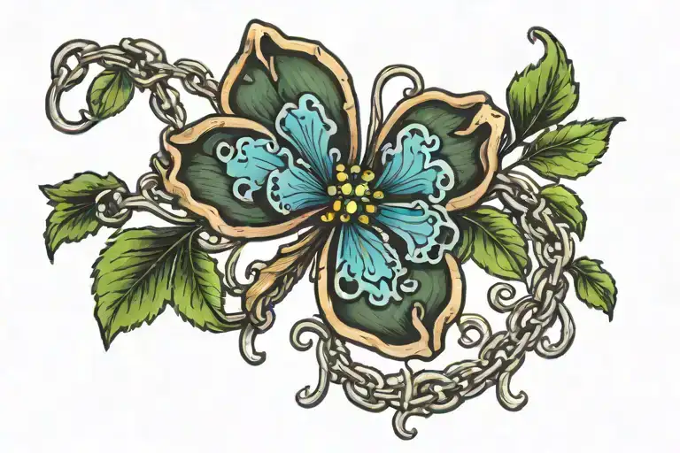 Four Leaf Clover Chained To Colorado Blue Columbine