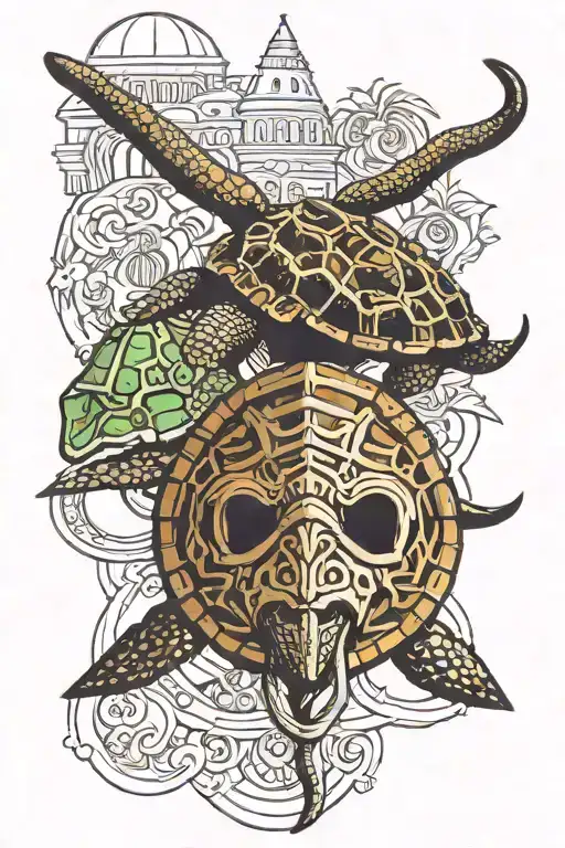Florida Turtle With A Longhorn Head With Cocovado And The Colosseum And The Venice Mask