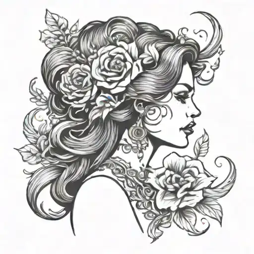 Tornado Floral Lady Head Profile Holding