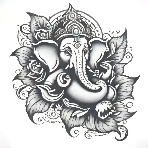Ganesha Tattoo In A Smoke Style Emerging From A Lotus