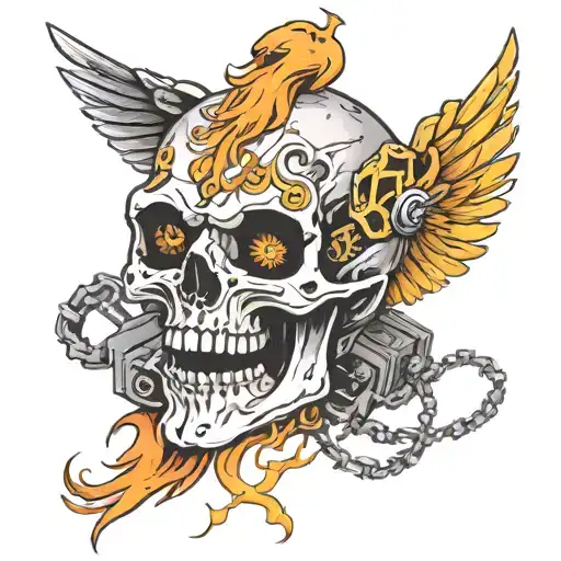 Skull With Chains That Transforms Into A Phoenix With Megatron Cube