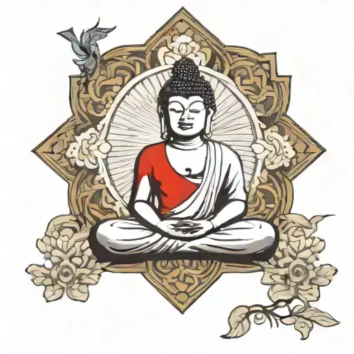 Cambodian Flag Morphed Behind Buddha Meditating