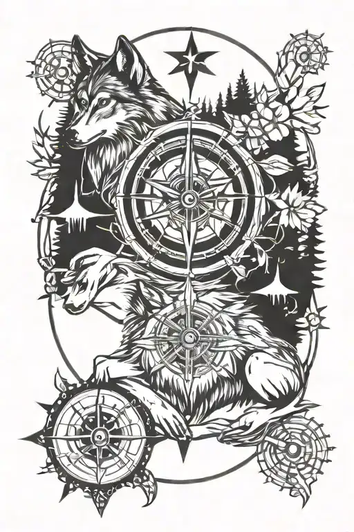 Wolf Forest Compass Rose Intertwined