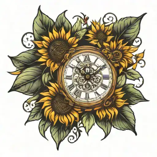 Clock Surrounded By Sunflower