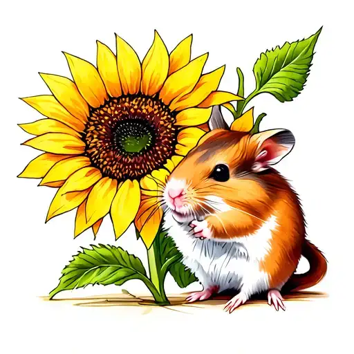 Syrian Hamster With Sunflower Growing