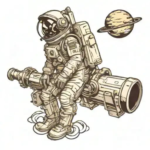 Astronaut Starring Telescope Girl Planet