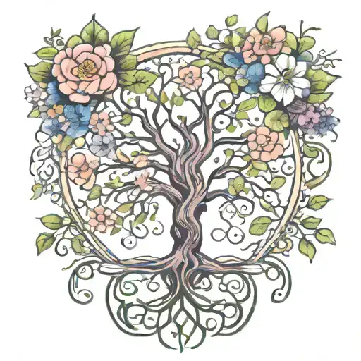 Tree Of Life With Flowers Growing