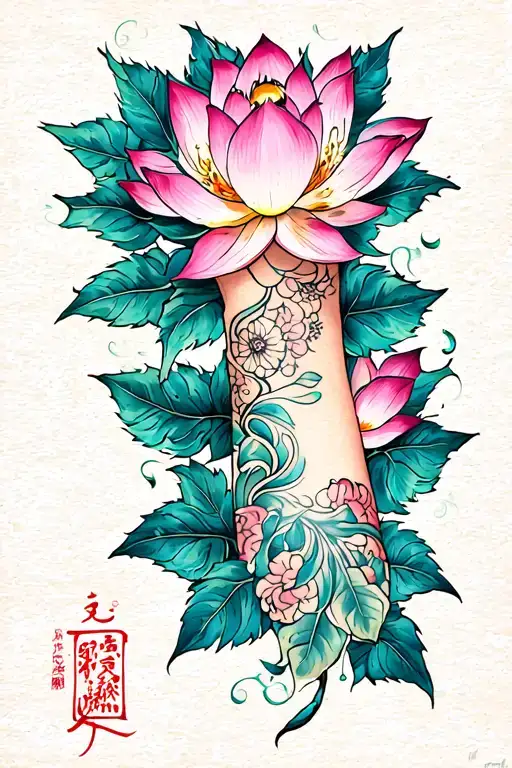 Lotus Center On Elbow With Leaves Up And Down