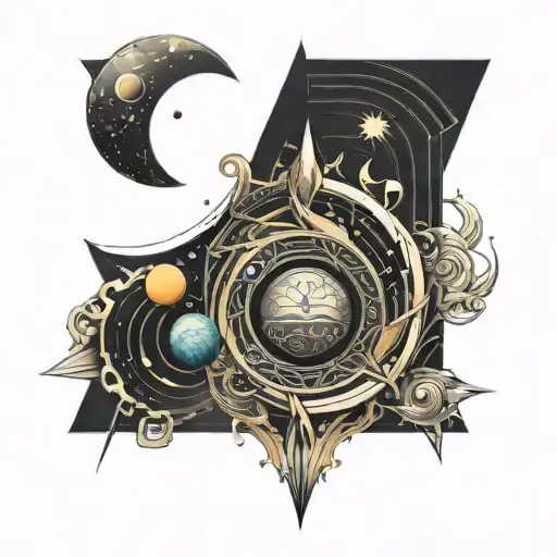 Solar System 3D Abstract Davinchi Style With Only Eart Colored And Ukrainian Ornament