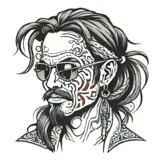 Gangster Man Long Hair Bandana Accross Forehead