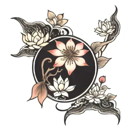 Yinyang Cherry Blossoms Lotus Flowers