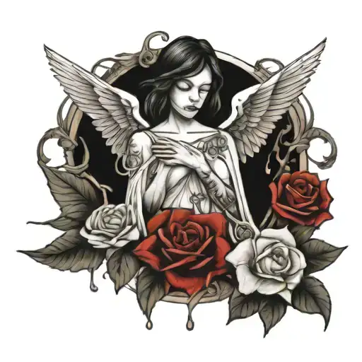 Broken Angel And Flowers