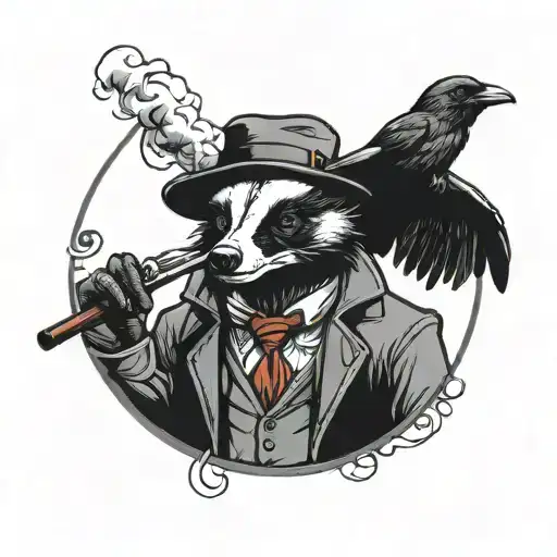Badger Detective Smoking With Pet Crow