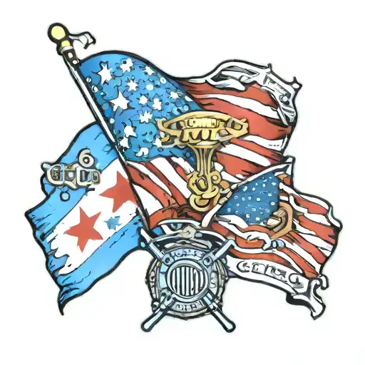 Chicago Flag And Blue Line Flag Into One