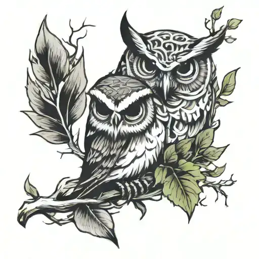 Leaves Skull Owl And Branches