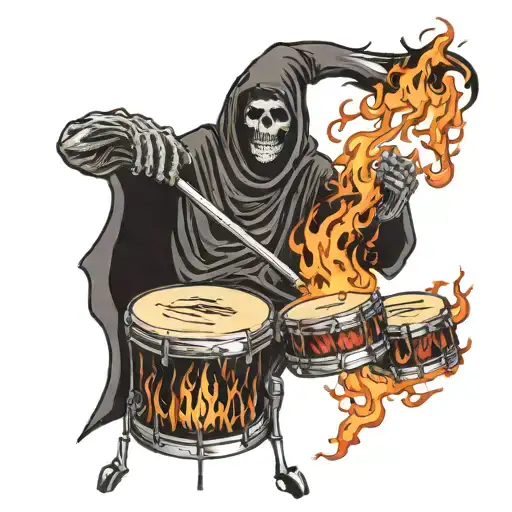 Grim Reaper On Fire Playing Drums