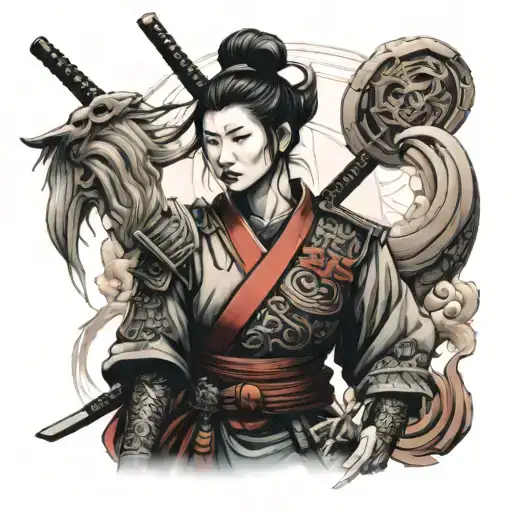 Female Samurai Warrior Surrounded