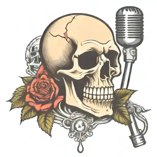 Singing Skull With Hanging Microphone Surrounded By Roses
