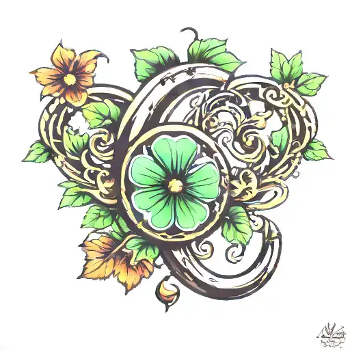 Horse Shoe And A Four Leaf Clover Tattoo Inspired