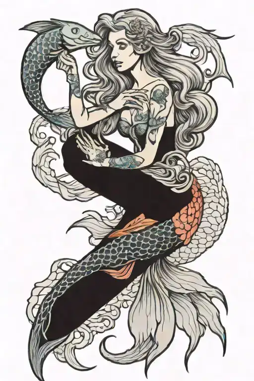 Mermaid Holding Prawns