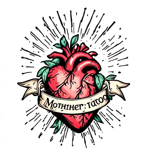 Classic Old School Heart With Banner That Says Mother