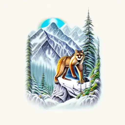 Forest With Mountains Wolf Mountain Lion Bear