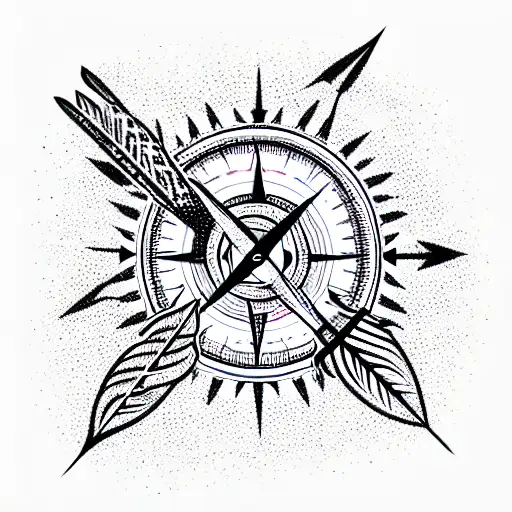 An Arrow With Feathers Passes Through A Compass Indicating Life
