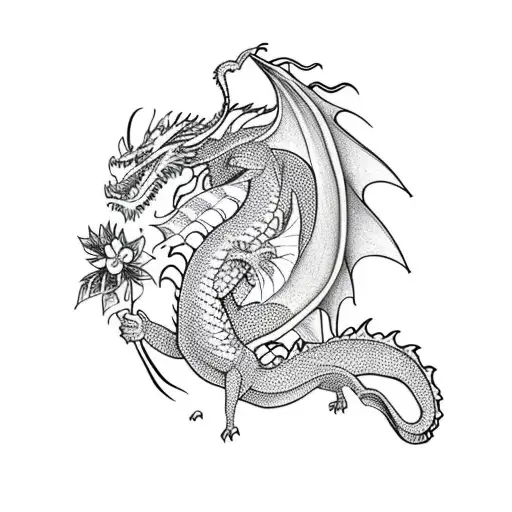 Full Body Dragon With Flowers