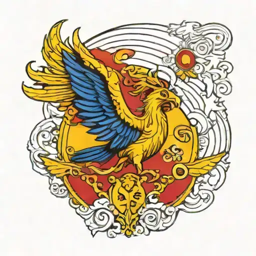 A Traditional Catalan Flag With A Phoenix Perched On Top